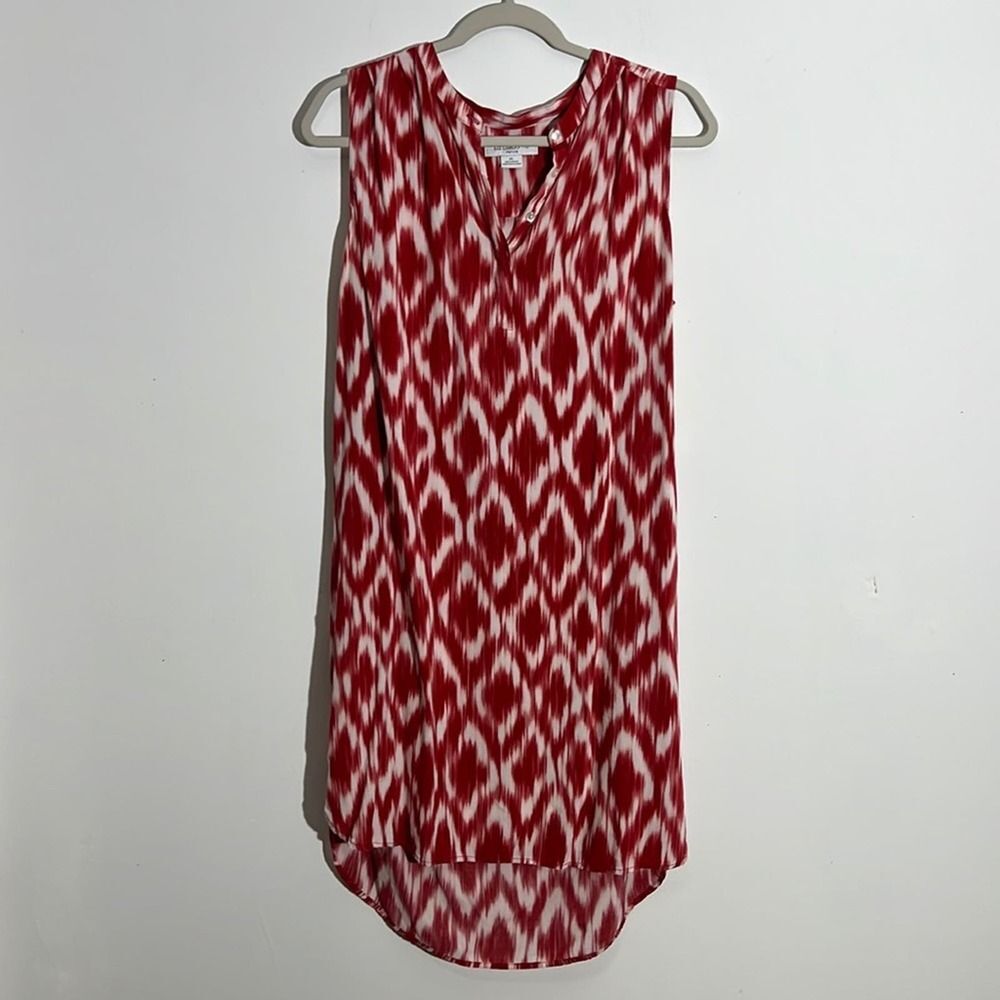 Liz Claiborne Red White Abstract Pattern Sleeveless High Low Dress